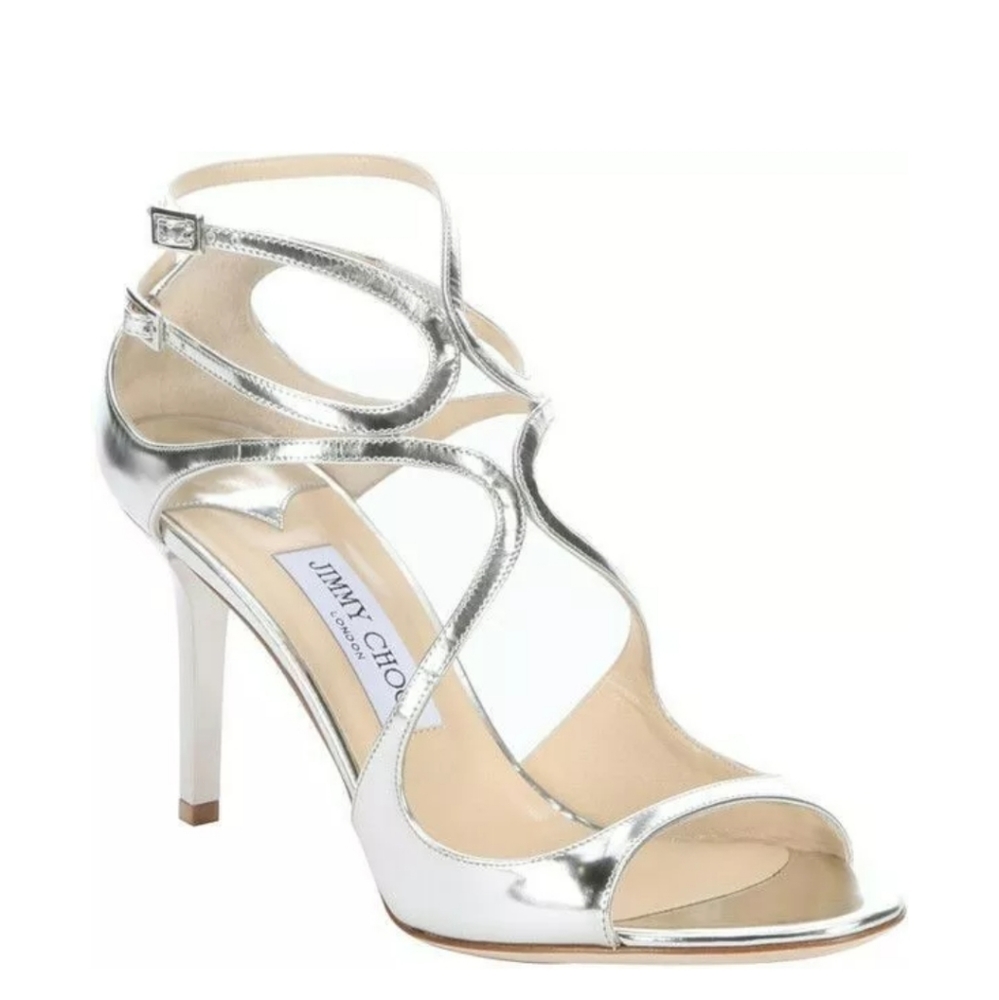 Jimmy Choo Ivette Silver Leather Strappy Sandals